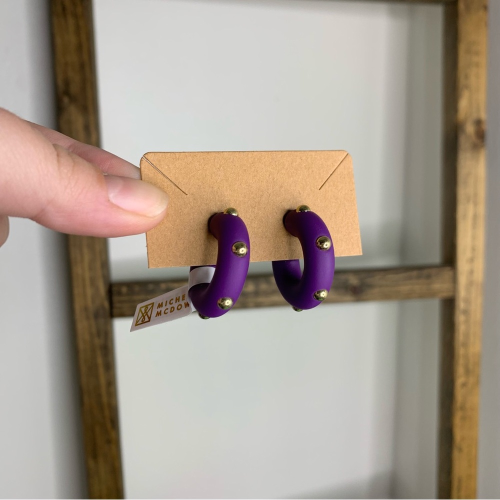 Michael McDowell Small Purple Studded Hoop Earrings